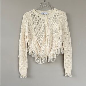 Zara Cream Knit Cardigan with Ruffle Hem